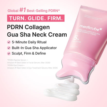 PDRN Collagen Gua Sha Neck Wrinkle Cream – Firming Neck Cream with Built-In Gua Sha Massager for Neck & Jawline Care